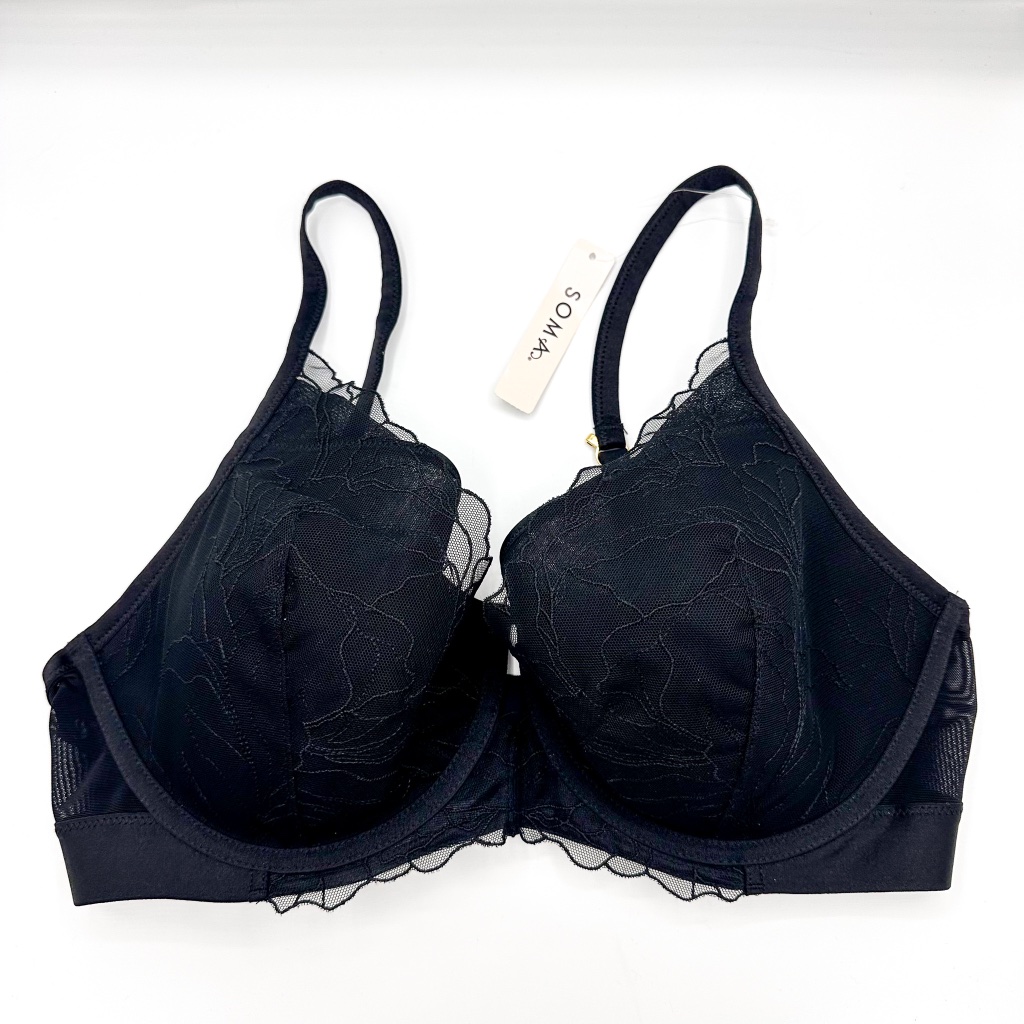 Soma Black Linework Lace Embroidered Plunge Bra